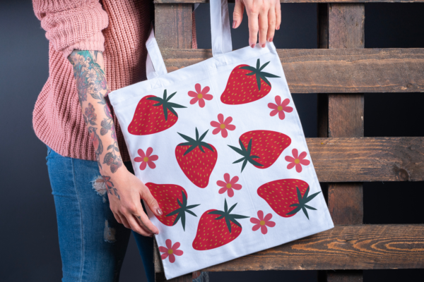 Strawberry Print Tote Bag